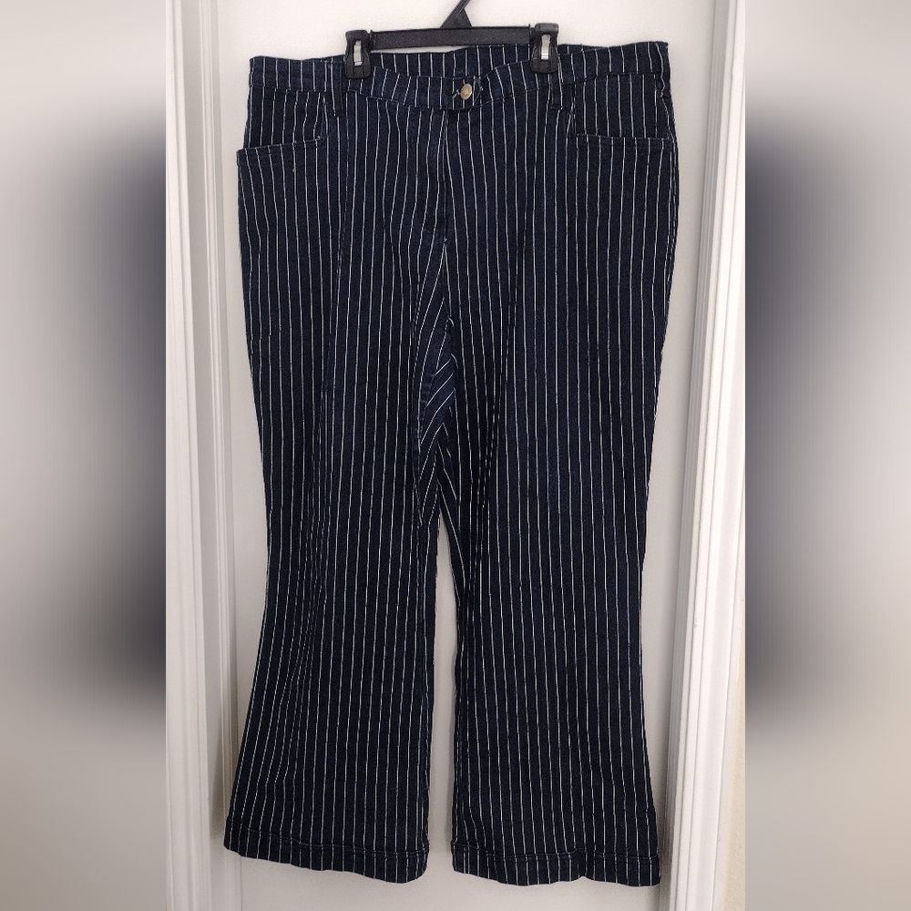 DG2 BY DIANNE GILMAN WOMENS 20WP NAVY BLUE AND WHITE WIDE LEG JEANS STRETCH PLUS